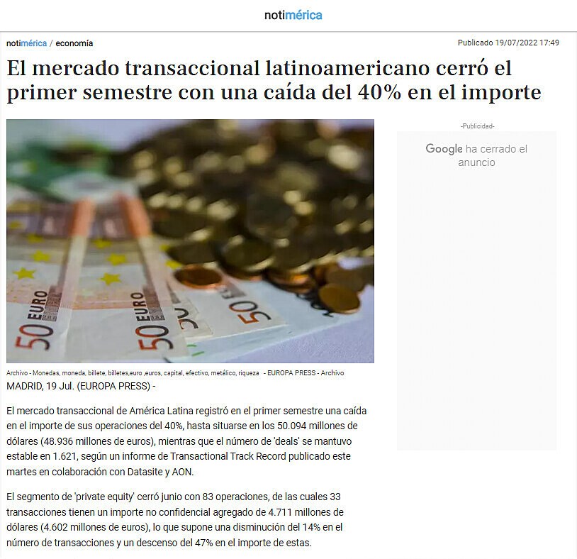 El mercado transaccional latinoamericano cerr el primer semestre con una cada del 40% en el importe